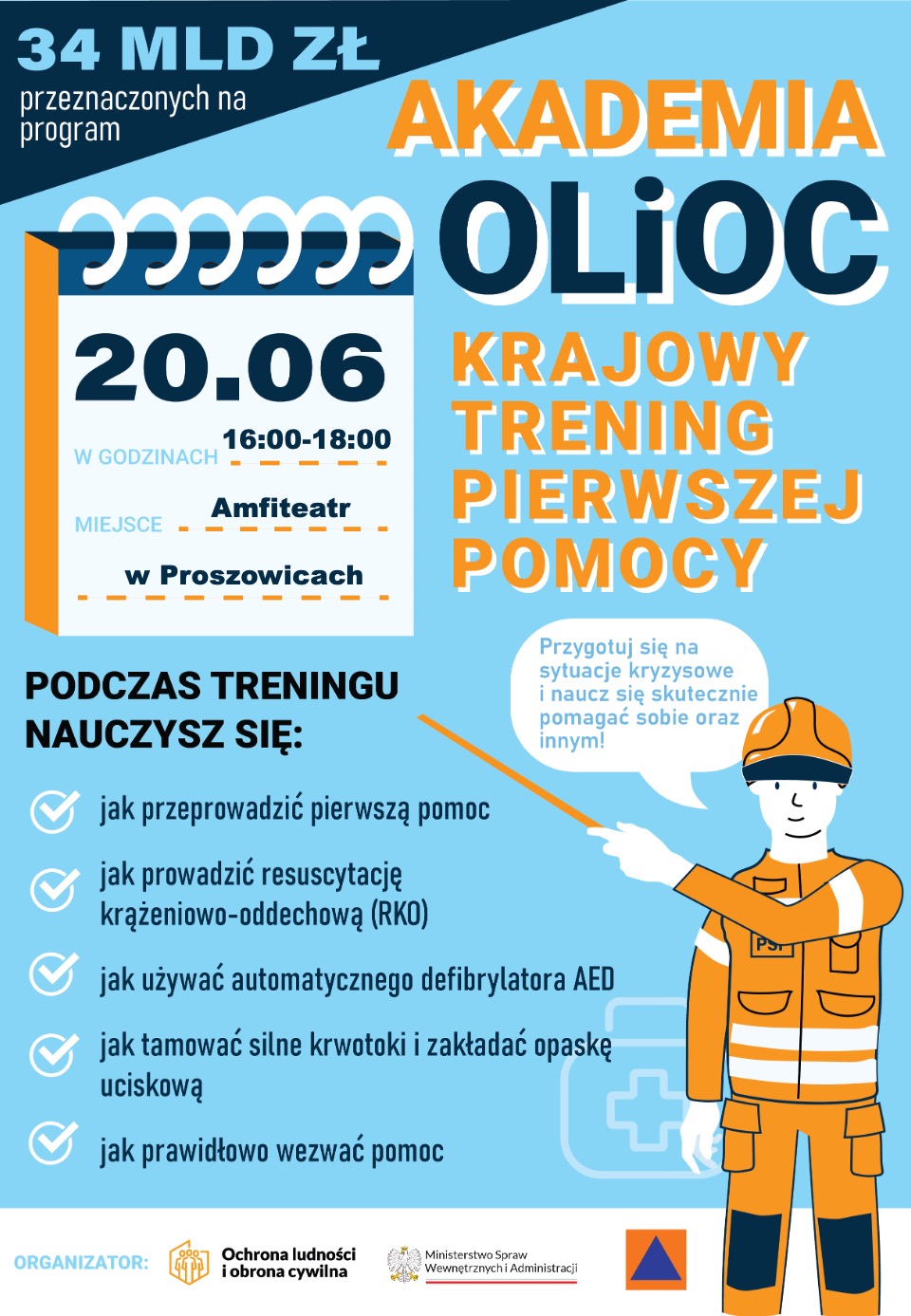 Akademia OLiOC - krajowy trening pierwszej pomocy - plakat promocyjny. Akademia OLiOC - krajowy trening pierwszej pomocy - plakat promocyjny.