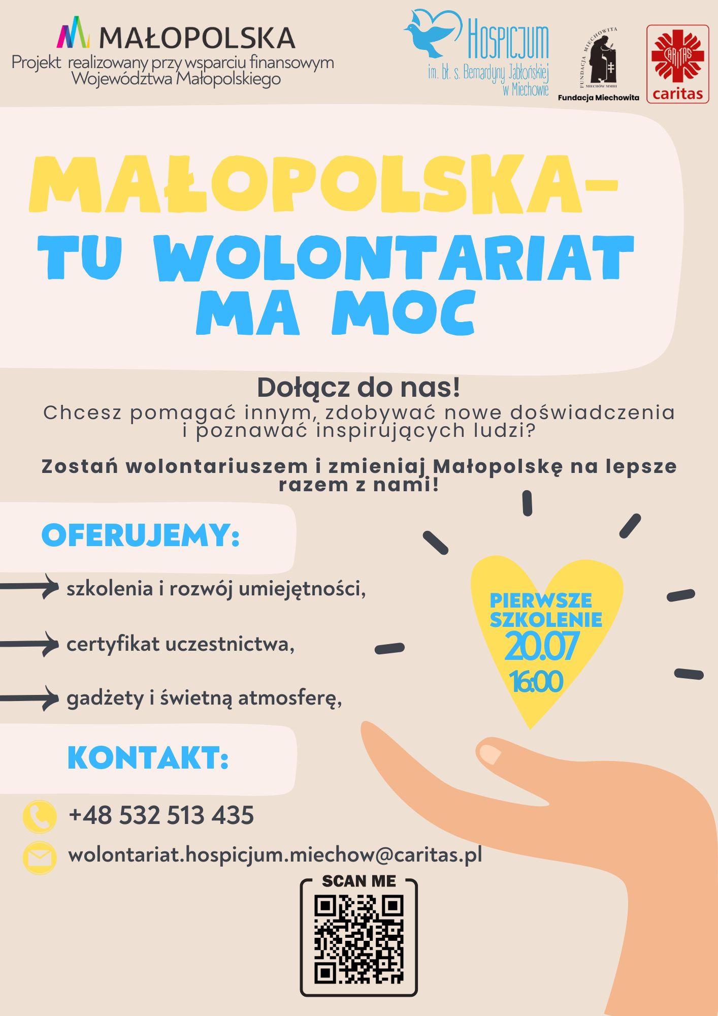 Małopolska - tu wolontariat ma moc! - plakat promocyjny. Małopolska - tu wolontariat ma moc! - plakat promocyjny.
