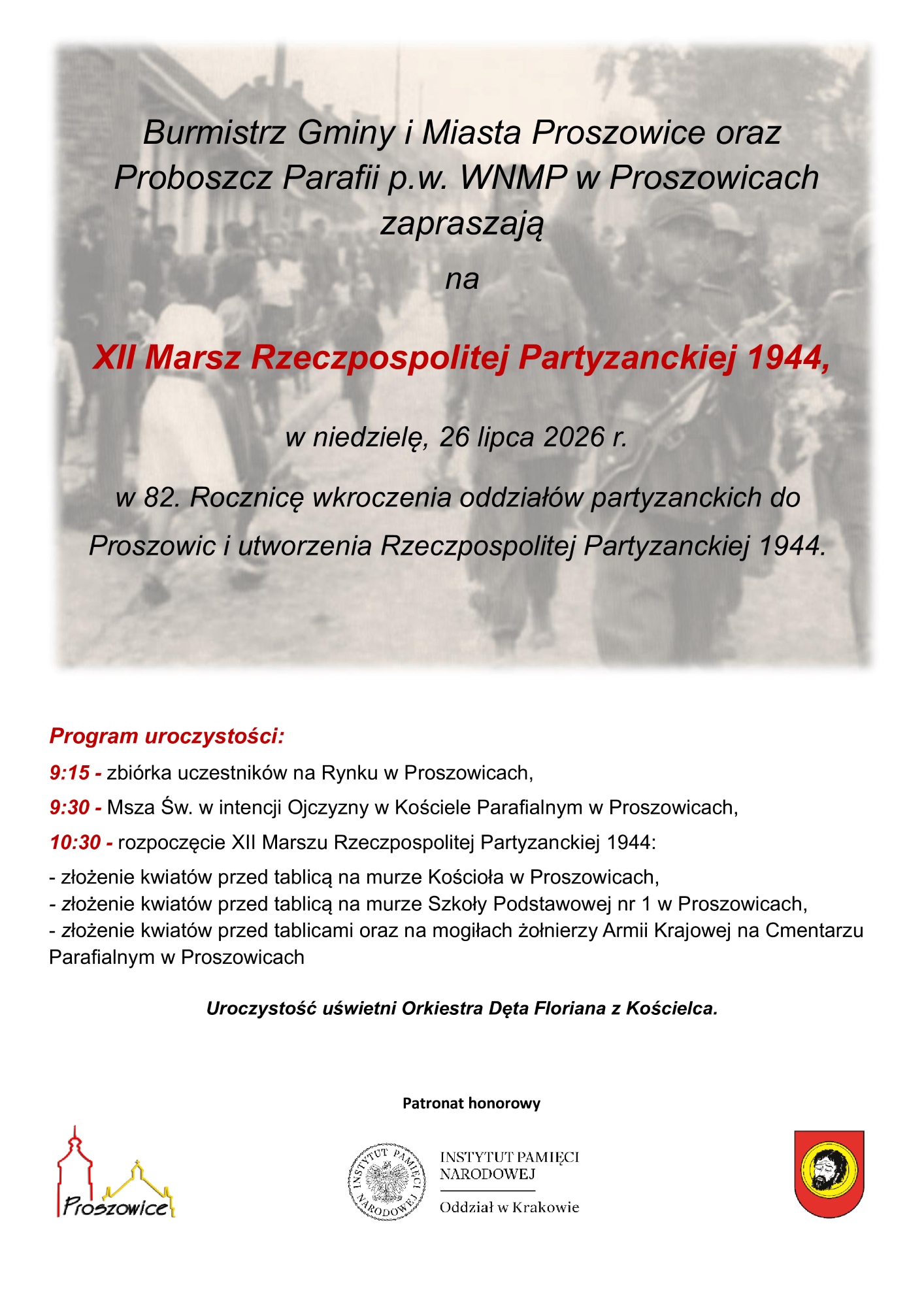 Zaproszenie na XII Marsz Rzeczpospolitej Partyzanckiej 1944 Zaproszenie na XII Marsz Rzeczpospolitej Partyzanckiej 1944