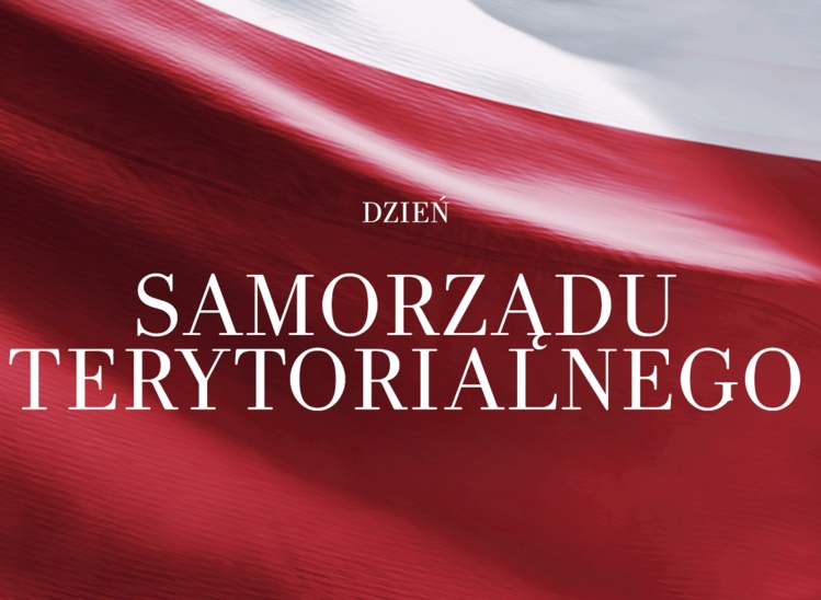 Grafika przedstawiająca flagę Polski. Na jej tle napis Dzień Samorządu Terytorialnego