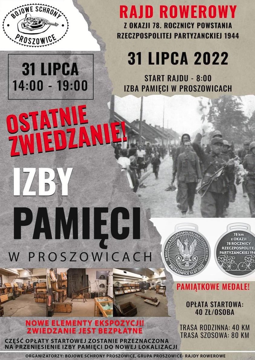 Plakat promujący rajd rowerowy upamiętniający 78 rocznicę powstania Rzeczpospolitej Partyzanckiej 1944