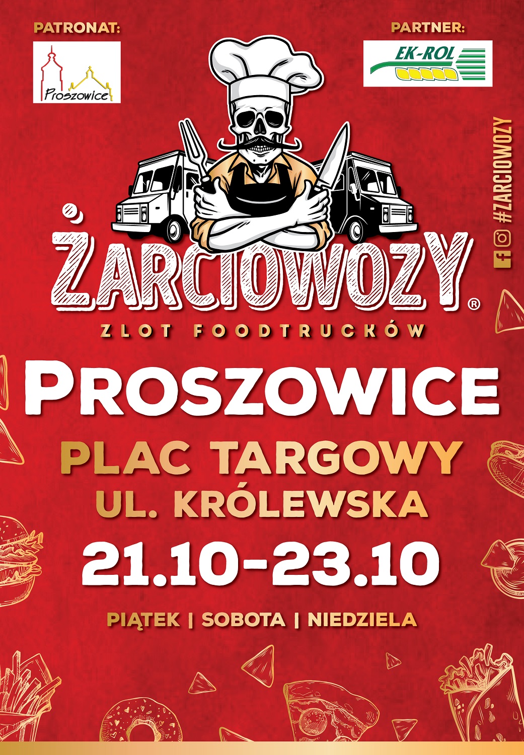 Plakat promujący zlot foodtrucków w Proszowicach.