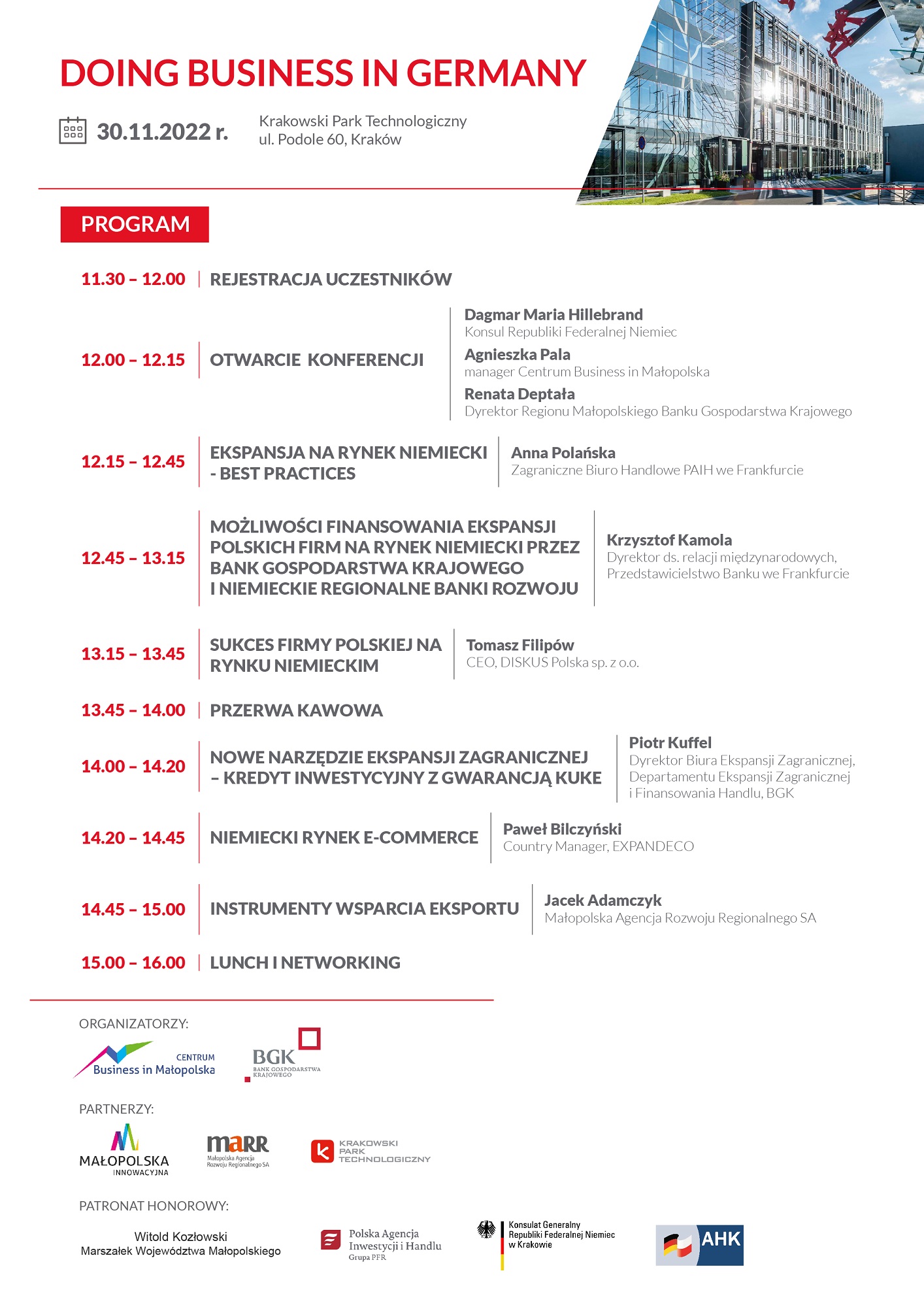 Program konferencji ''Doing business in Germany''.