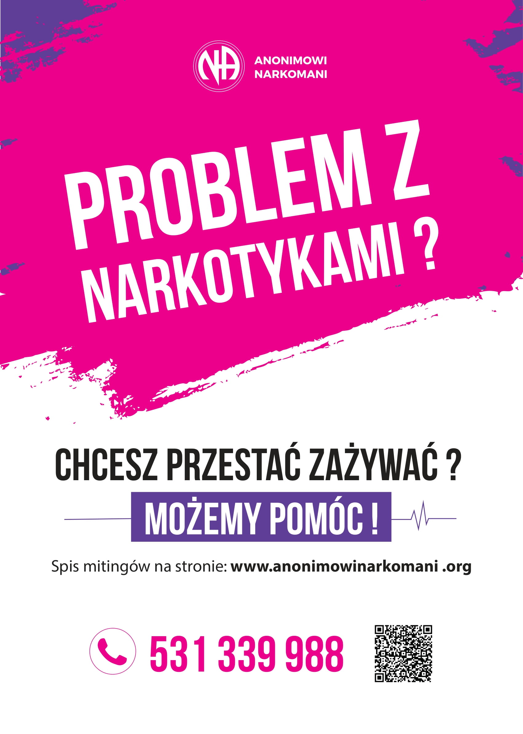 Plakat promujący działalność grupy Anonimowi Narkomani.